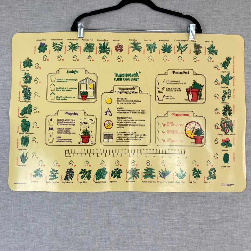 Vintage Tupperware Plant Care Sheet Plastic Mat 1977 Indoor Gardening Guide Mat